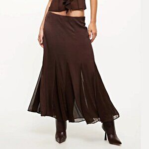 Lioness Women's Rose Chiffon Flowy Maxi Skirt in Chocolate Size S (MSRP $89)